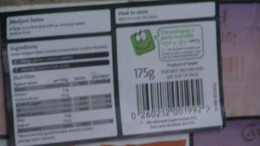 The reverse side of the labels manufactured for packaging Morrisons own brand Medjoul dates in the illegal Israeli settlement of Tomer