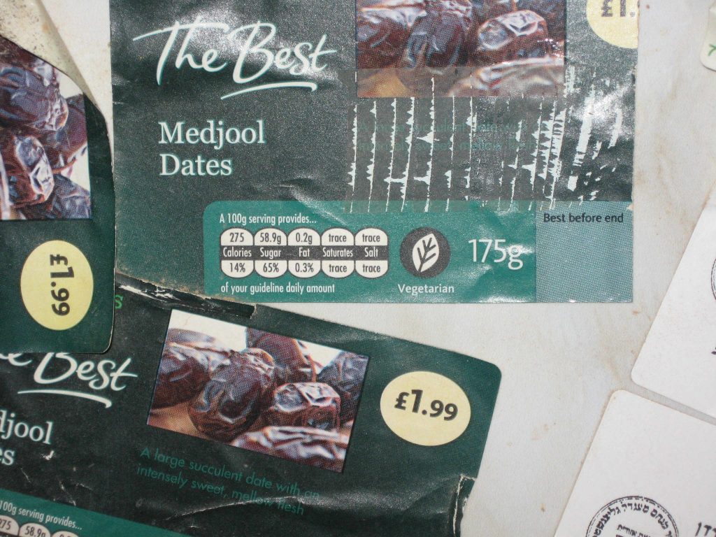 Labels manufactured for packaging Morrisons own brand Medjoul dates in the illegal Israeli settlement of Tomer