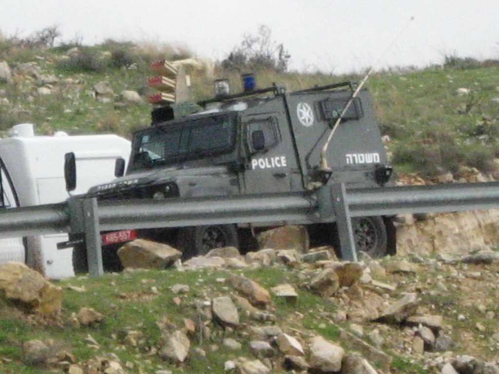 Israeli Police vehicle with mounted tear gas launcher at an anti occupation demonstration in the Palestinian village of Nabi Saleh - 11/1/13