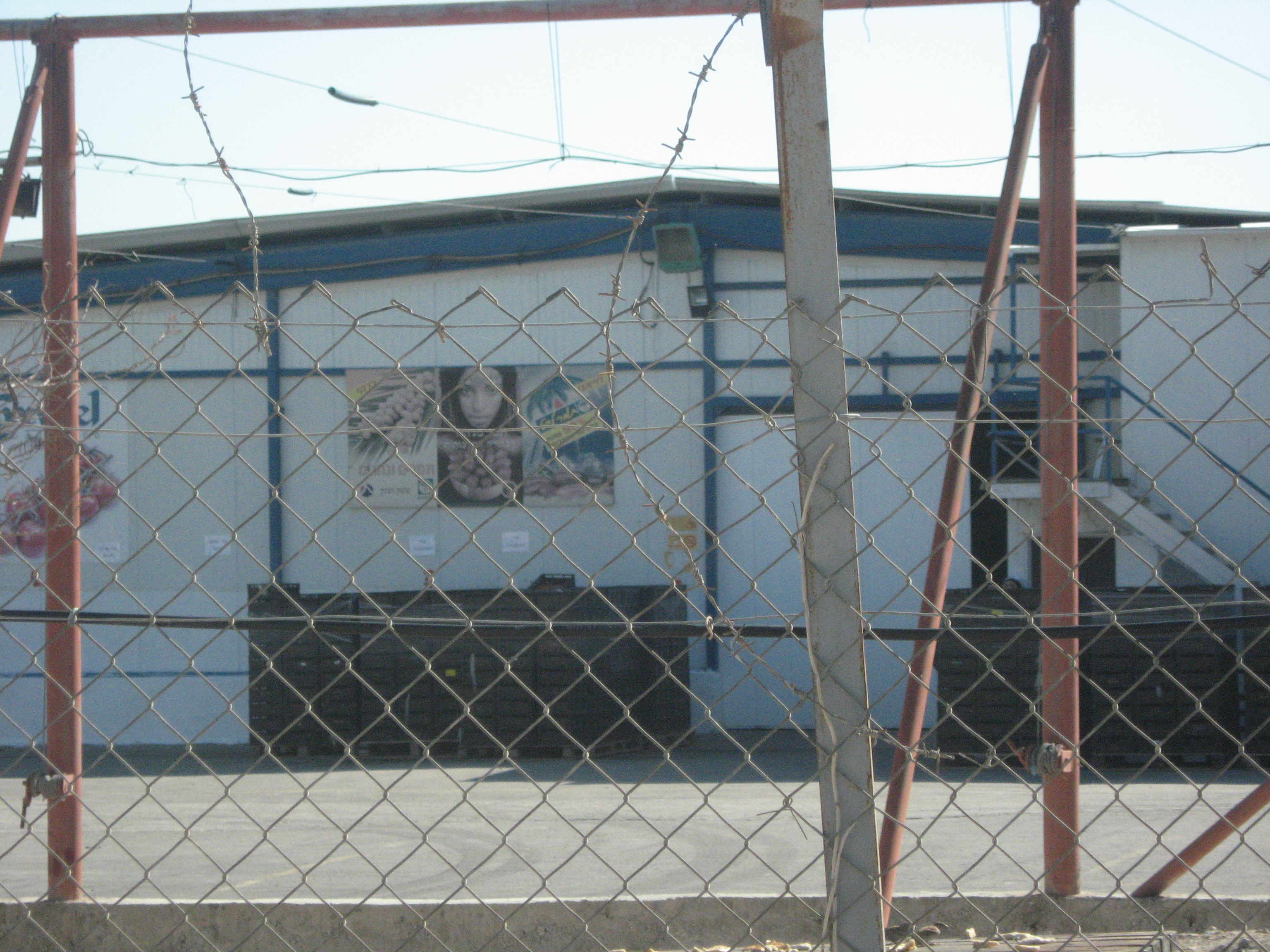 Packing house being used to package EDOM UK cherry tomatoes - the signs on the outside say Agrexco and Hadiklaim - photo taken by Corporate Watch 4th January 2013